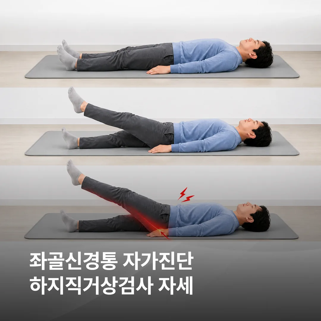 좌골신경통 자가진단 하지직거상검사 자세