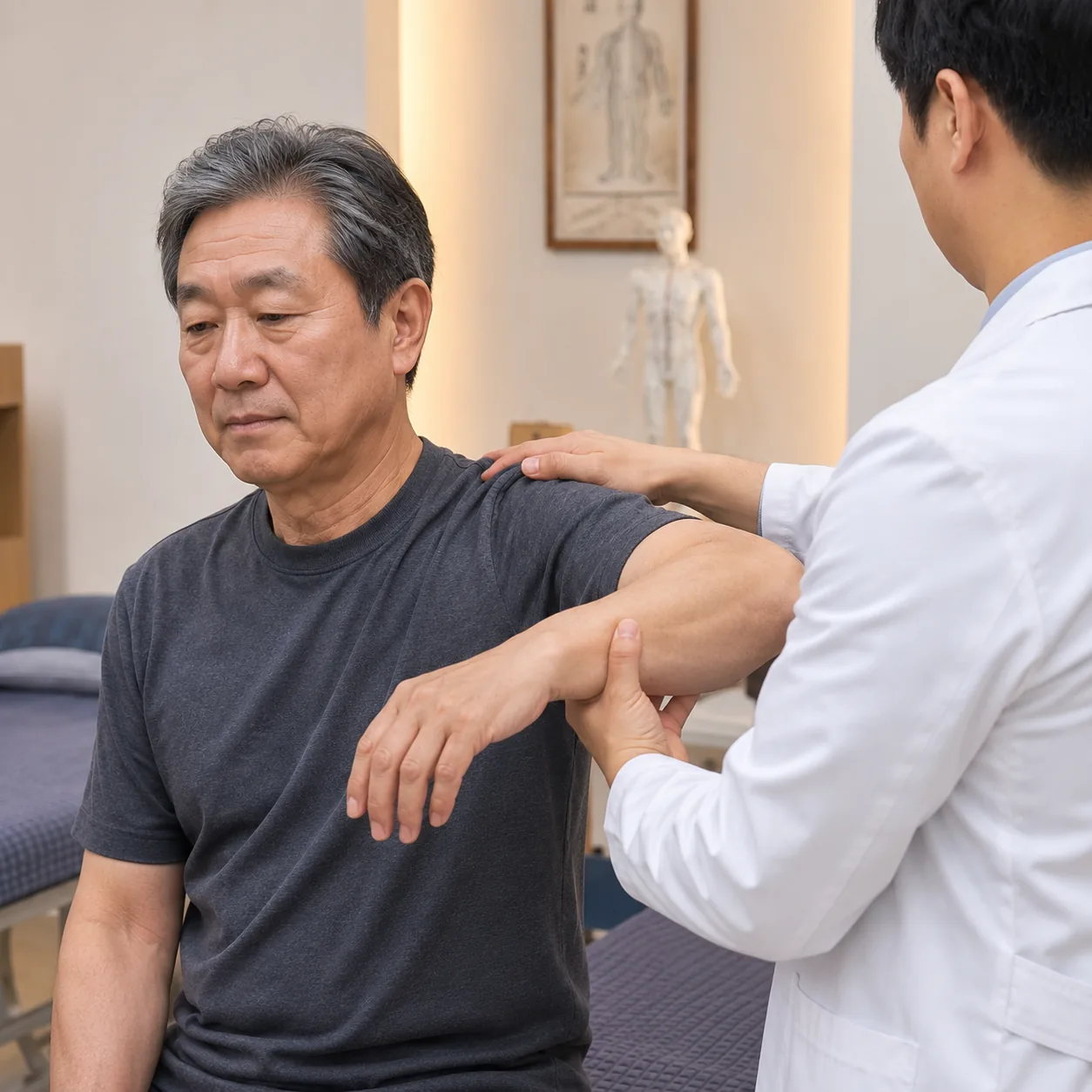어깨 통증 한방치료 중 추나요법 시행 장면