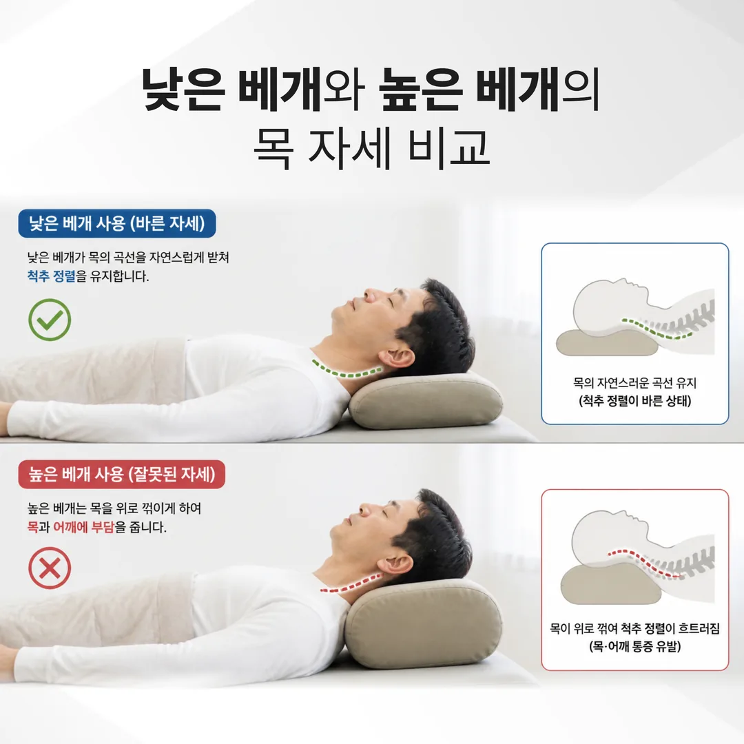 거북목 관리를 위한 베개 높이와 수면 자세 비교