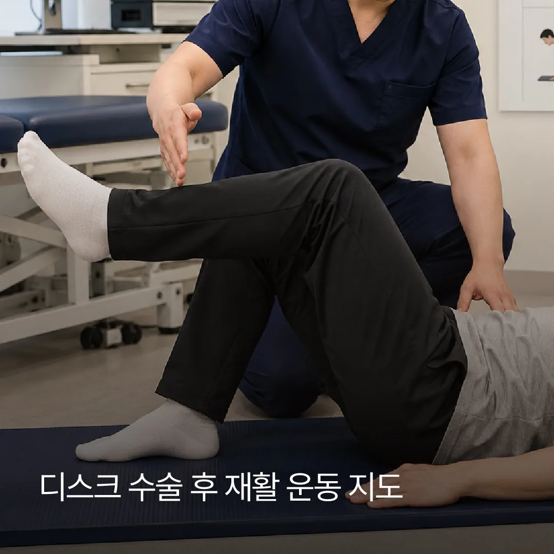 디스크 수술 후 재활 운동 지도 장면