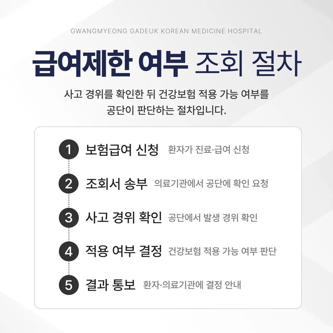 급여제한 여부 조회 절차 5단계와 환자 의료기관 공단 역할 흐름도
