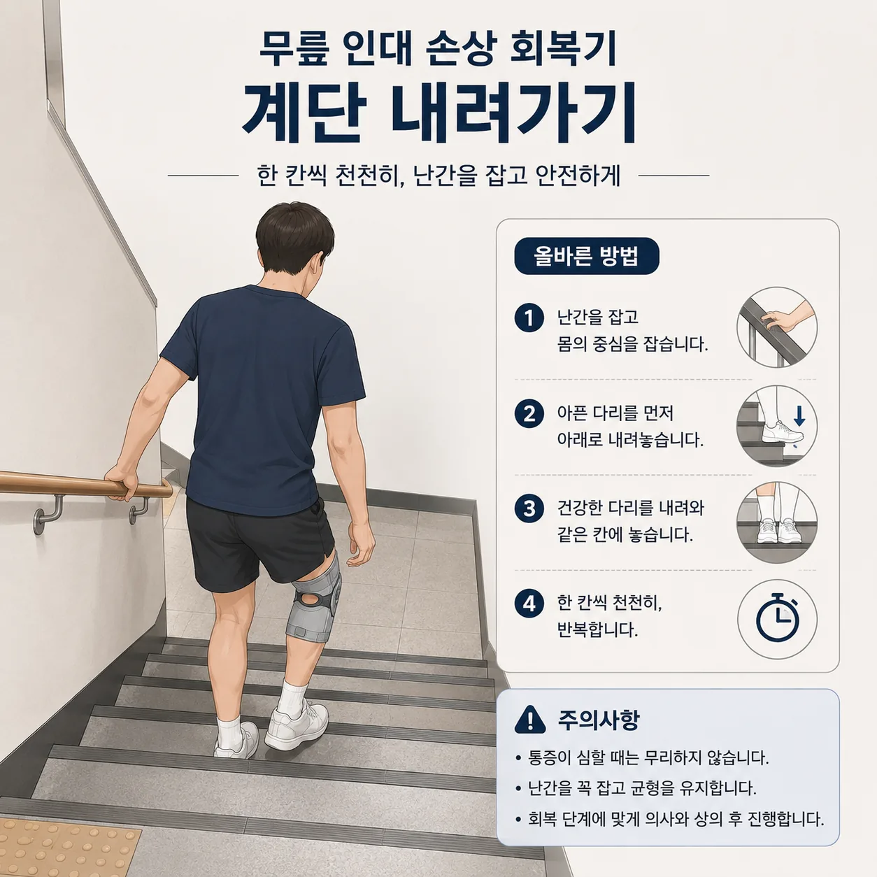 무릎 인대 손상 회복기 계단 내려가기