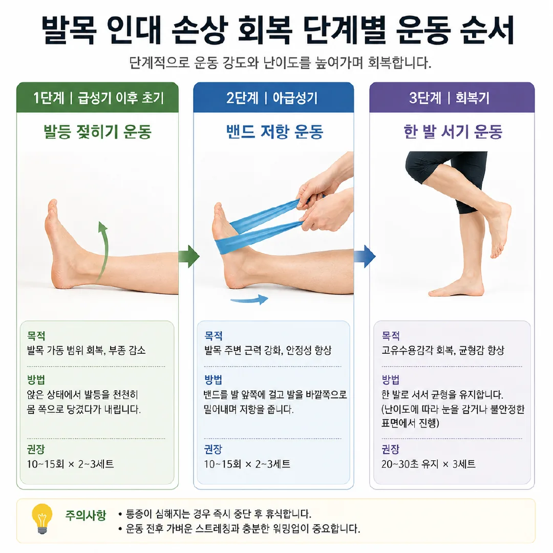 발목 인대 손상 회복 단계별 운동 순서