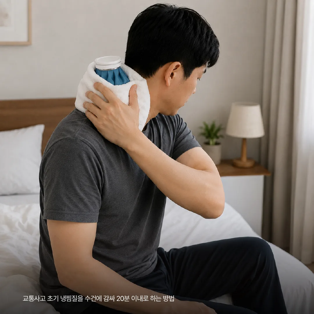 교통사고 초기 냉찜질을 수건에 감싸 20분 이내로 하는 방법