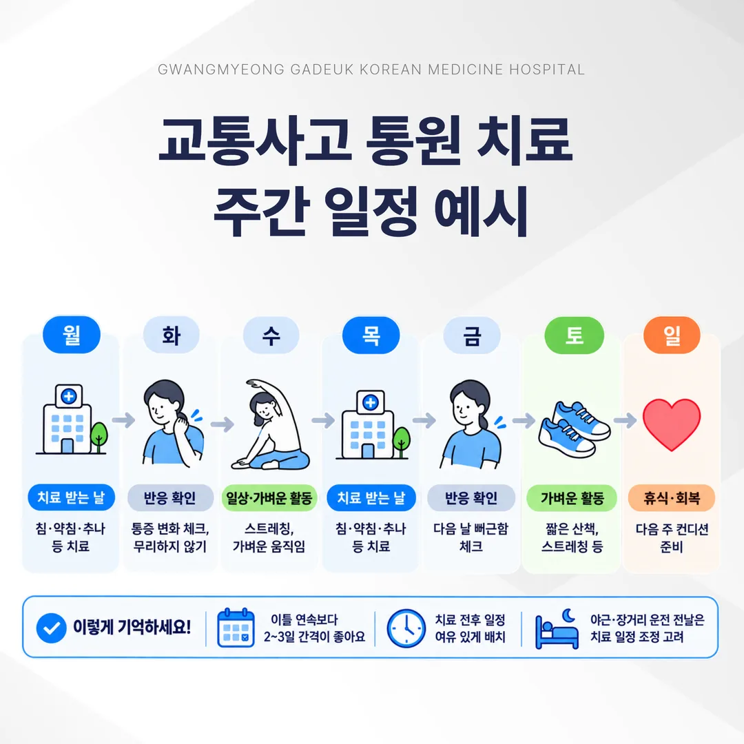 교통사고 치료를 요일별로 배치한 주간 일정 예시