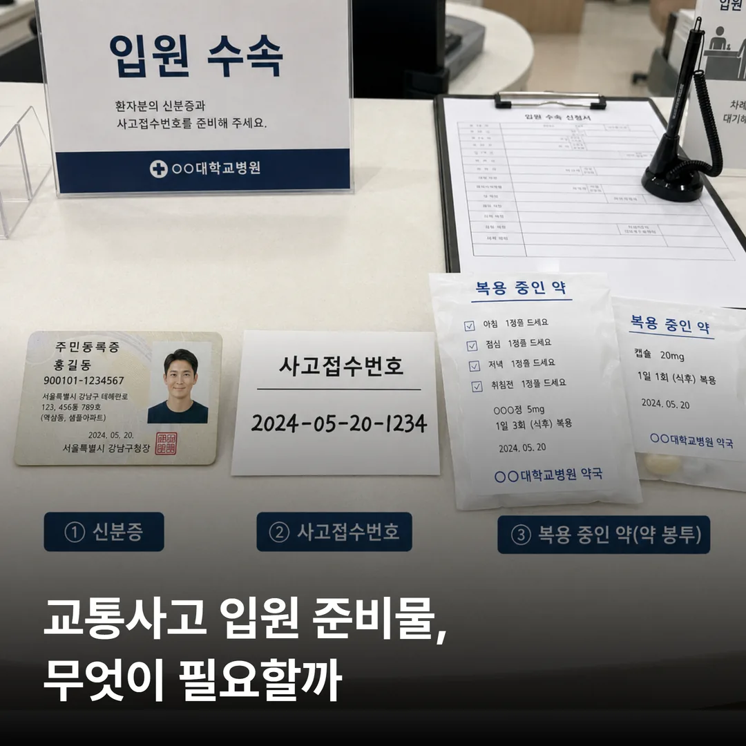 교통사고 입원 수속에 필요한 신분증과 사고접수번호, 복용 중인 약
