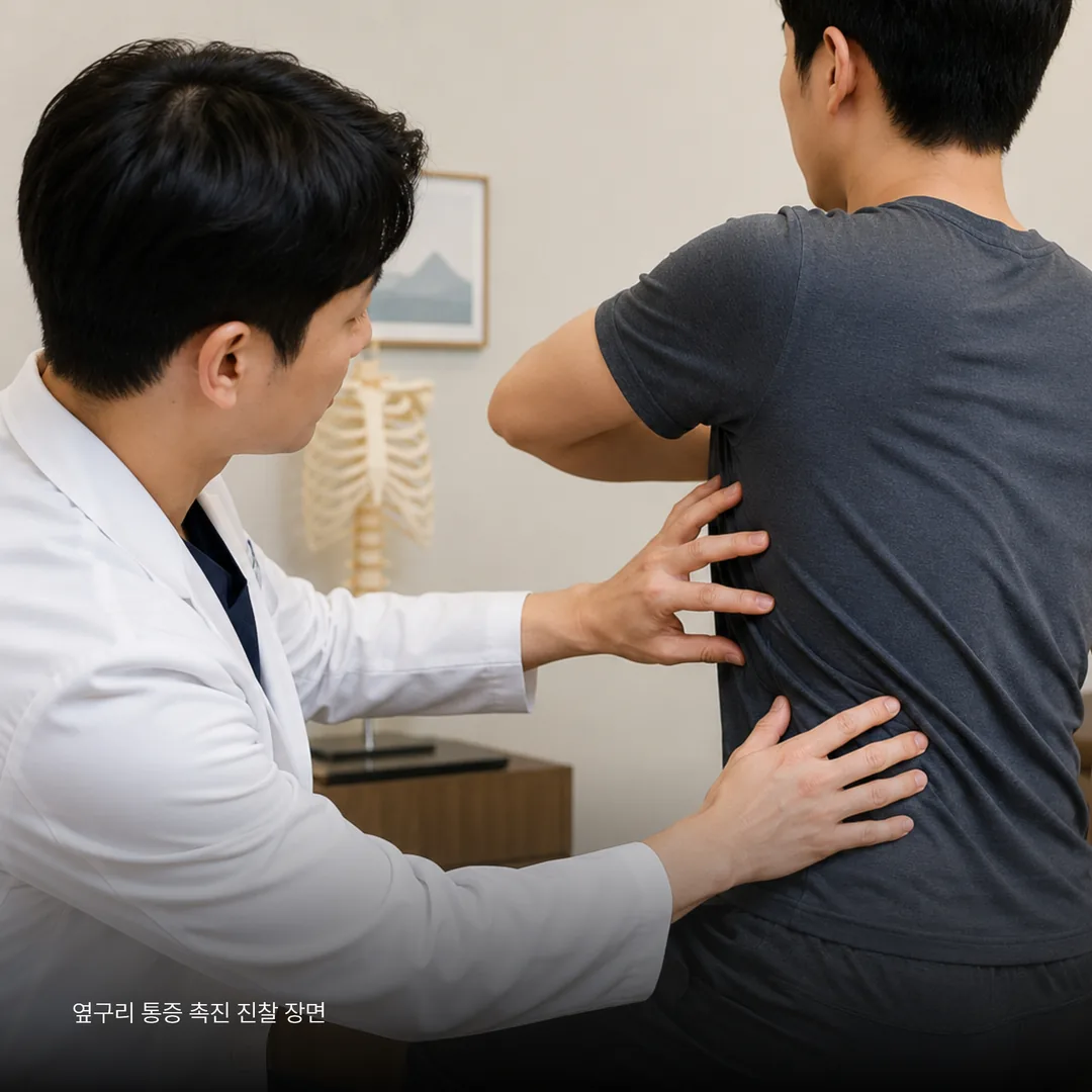 광명가득한방병원 옆구리 통증 촉진 진찰 장면