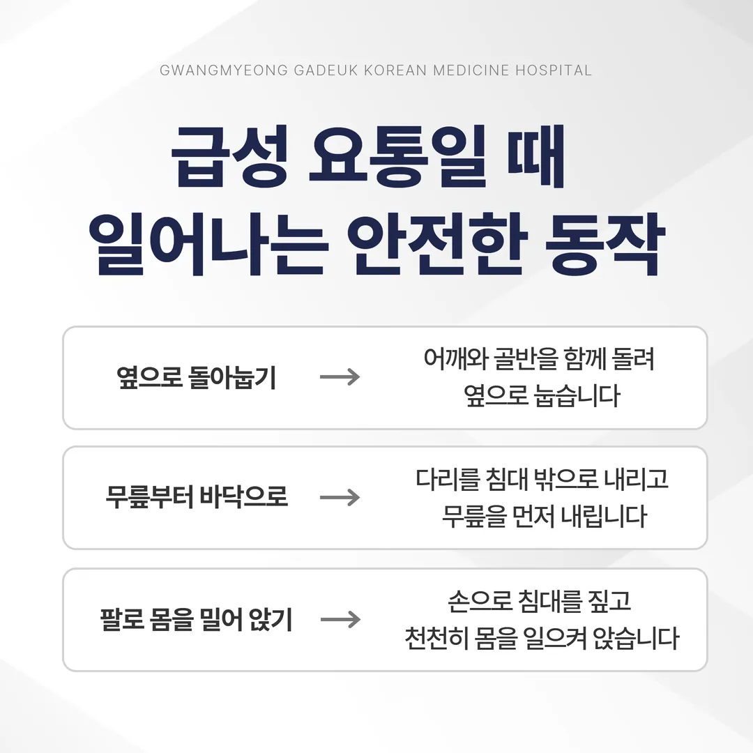 급성 요통에서 침대에서 일어나는 안전한 동작