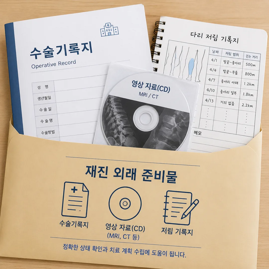 재진 외래를 앞두고 수술기록지와 영상 자료, 증상 기록을 챙긴 준비물