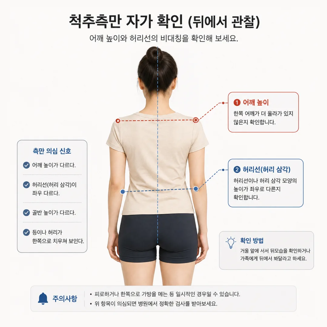 성인 척추측만에서 뒤에서 관찰하는 어깨 높이와 허리선 비대칭