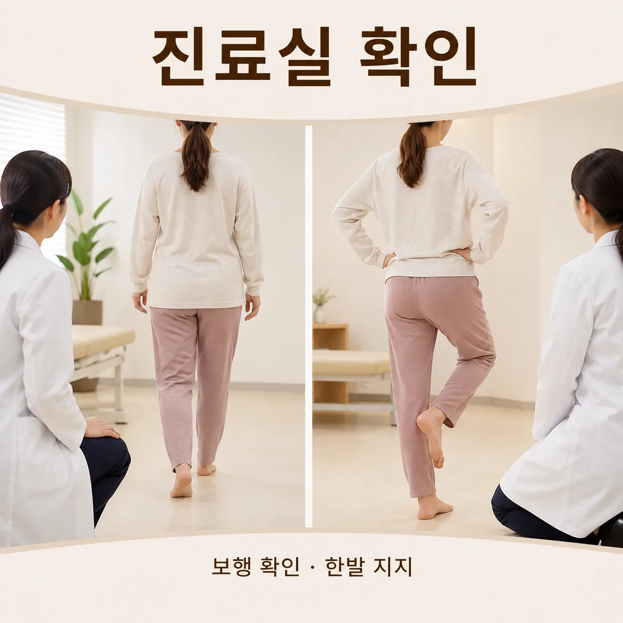 산후 골반통 진료에서 보행을 확인하는 모습