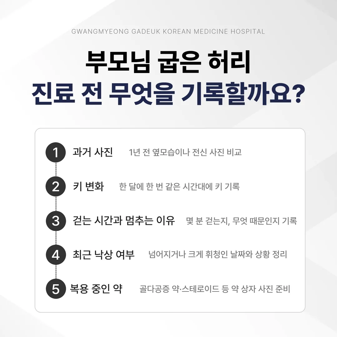 굽은 등을 가진 어르신의 낙상을 줄이기 위한 문턱·러그·조명 정리 예시