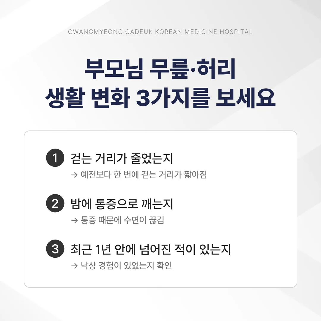 생활 변화 세 가지로 부모님 진료 시점을 판단하는 흐름도