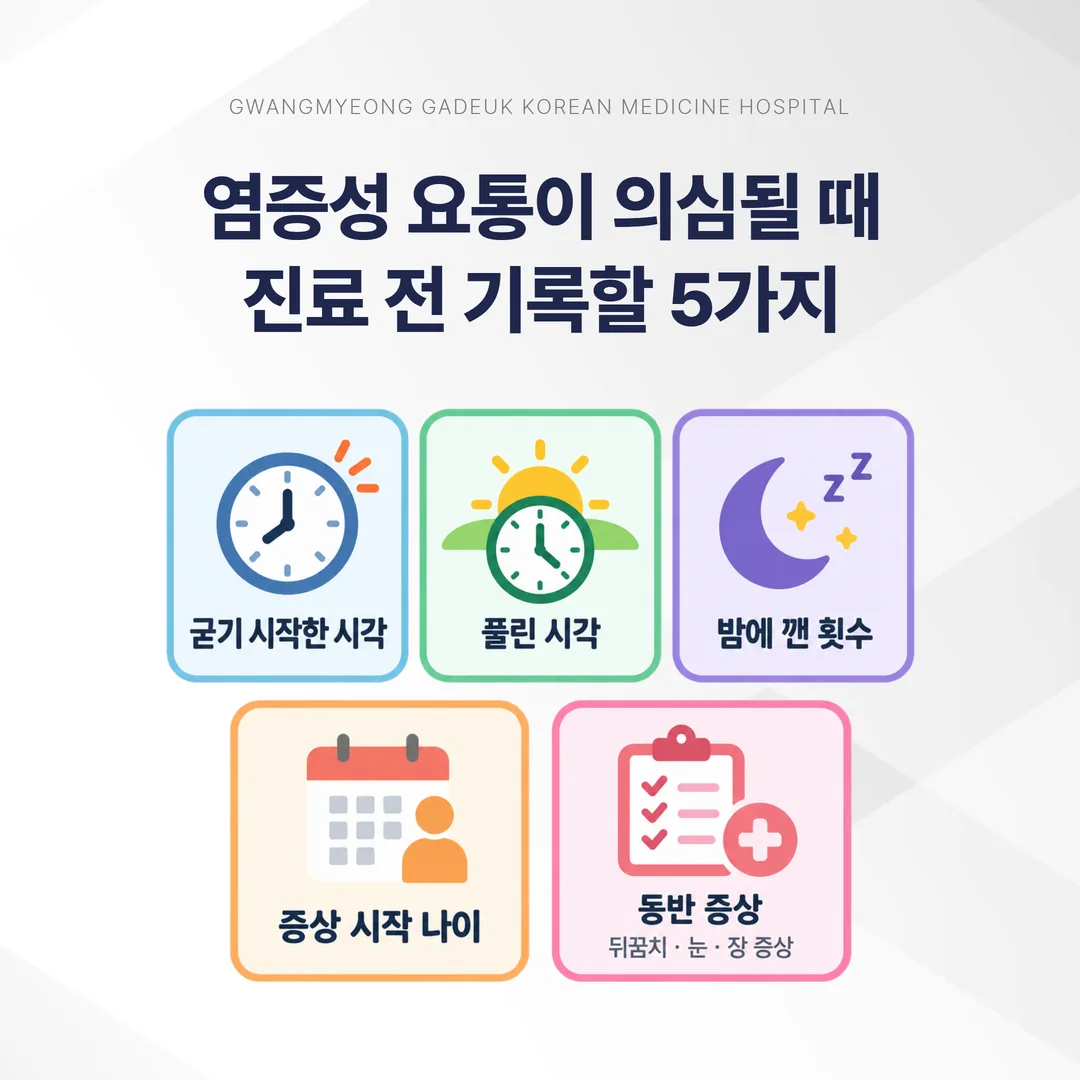 아침 허리 강직을 기록하는 다섯 가지 항목 카드